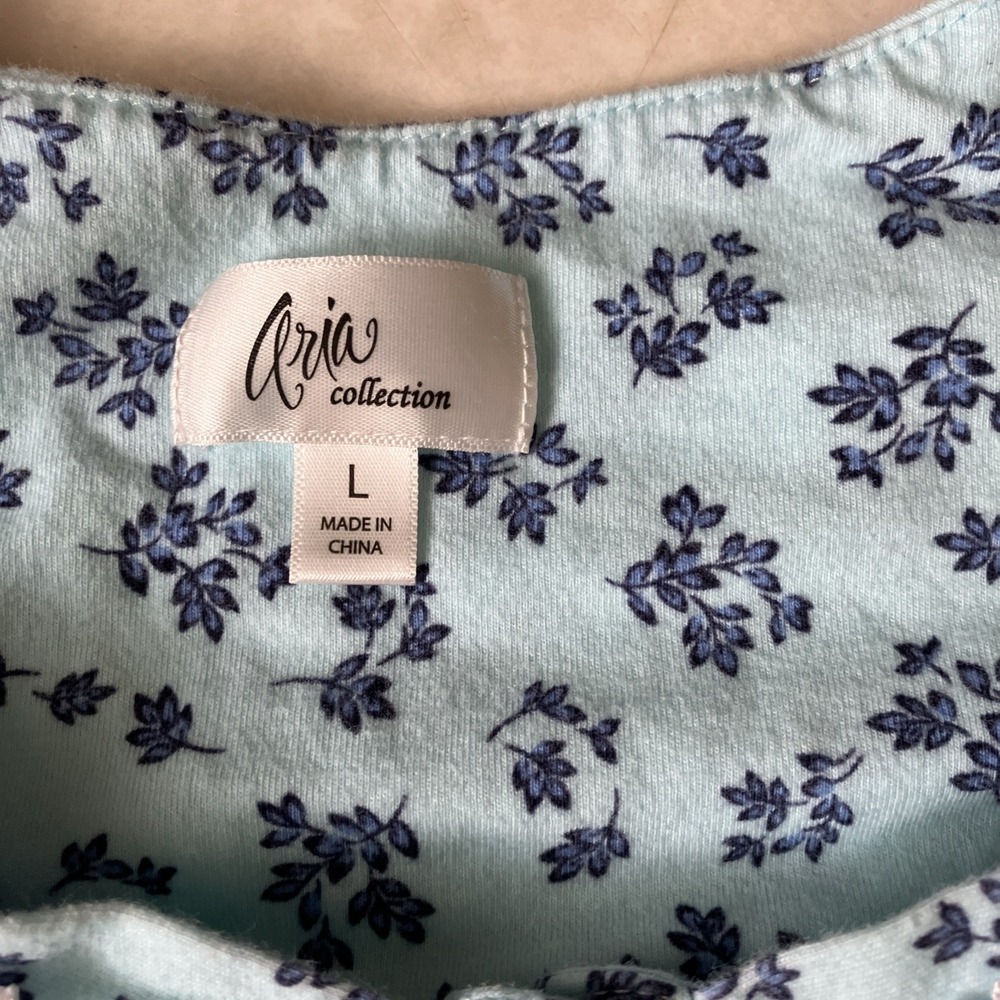 Aria Collection Turquoise Floral Pajama Set Women's Size Large 12-14 Cotton - Picture 3 of 4
